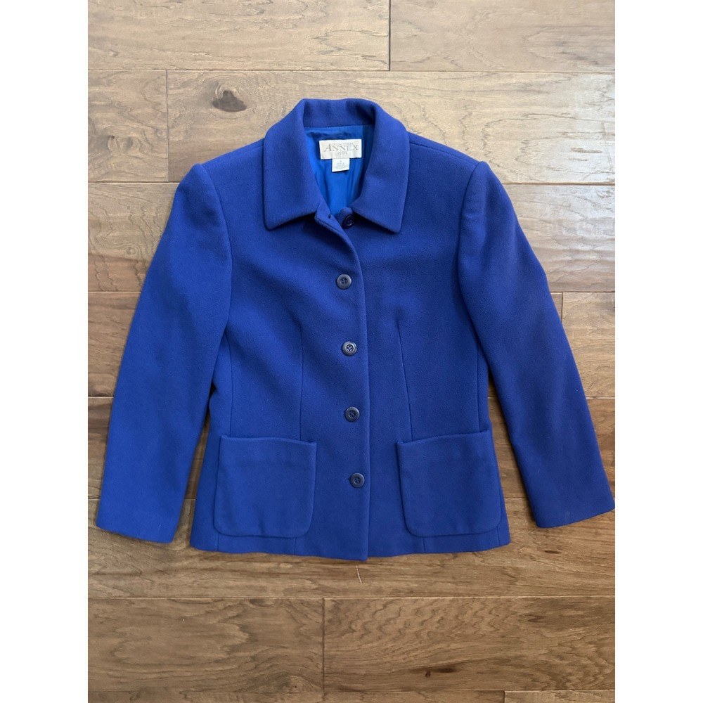 Casual Corner Annex Blazer Womens 4P Blue Wool Cashmere Solid Petite Profess